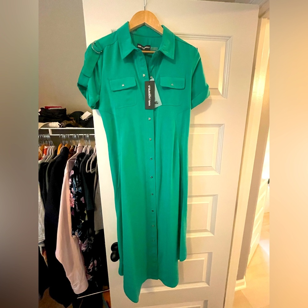 Karl Lagerfeld Paris Green Trench Dress-Size 8, NWT